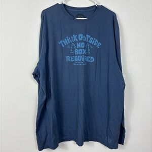 Life Is Good Long Sleeve Mens XL Blue "Think Outside" Graphic Outdoors Casual